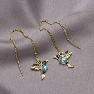 COLORFUL Korean Style Blue Crystal Bird Rhinestone Goldtoned Fashion Earrings